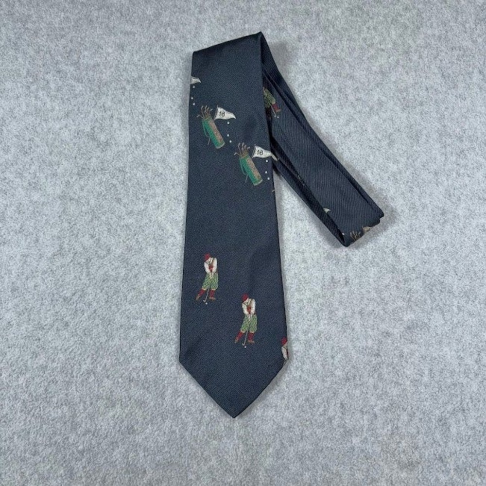 Mark Shale Golf Tie Mens OS Navy Blue Silk Novelty Print Golfer‎ Bags VTG Style